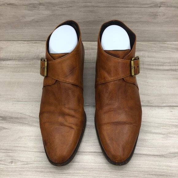 A. Testoni Ankle Boots Women's EU 39 Brown Leather Monk Strap Vintage Booties - Picture 6 of 11